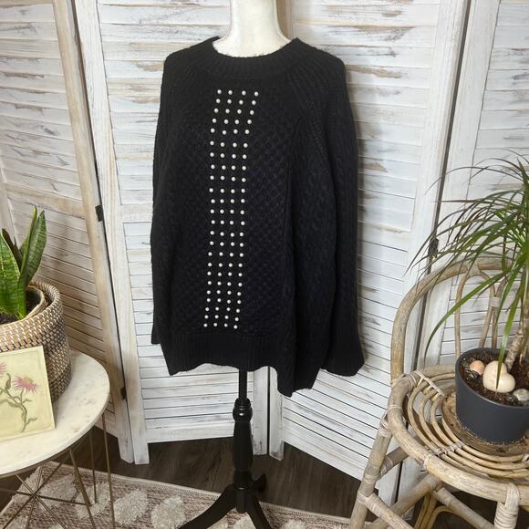 SOFT SURROUNDINGS Women's PLUS 2X Noemi Cable Knit Sweater Pearl Embossed Black - Picture 6 of 13